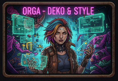 Orga-Team in Kontrollraum mit Neonlicht